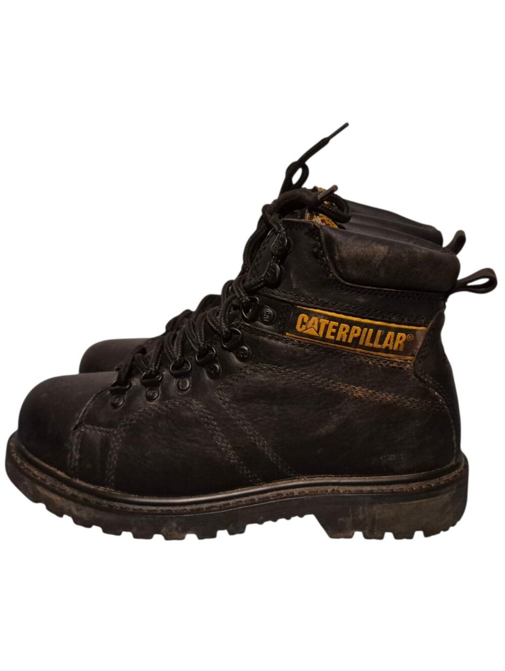 Caterpillar Black Leather Lace-Up Steel-Toe Combat Work Boots Men's Size 7.5